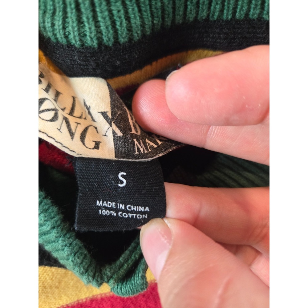 Billabong X Bob Marley Sweater Mens S Multicolor Striped Henley Long Sleeve Knit - Picture 6 of 12